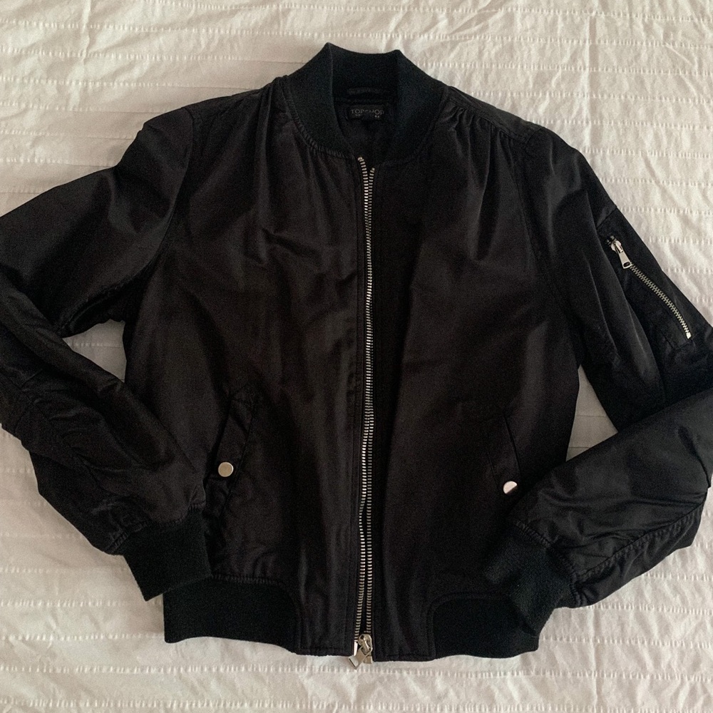 Topshop Bomber Jacket - Black | Size: 4
